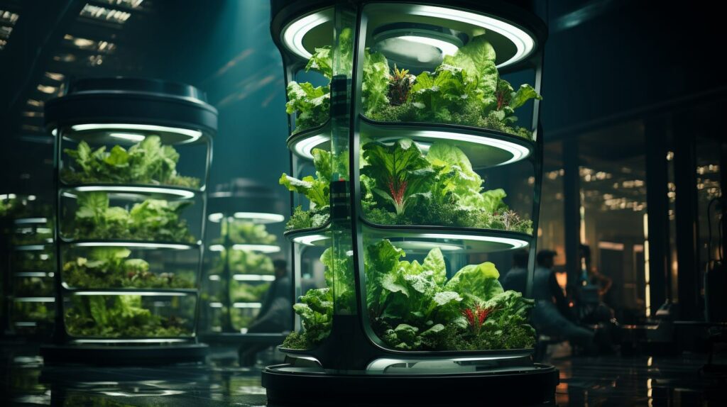 Hydroponic Lettuce in a vertical growing set.